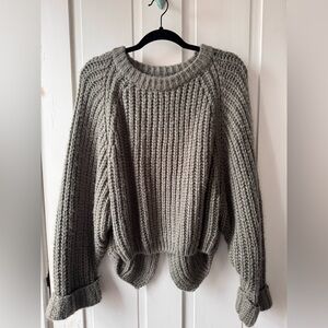 Chunky knit sweater in grey sage. Size L